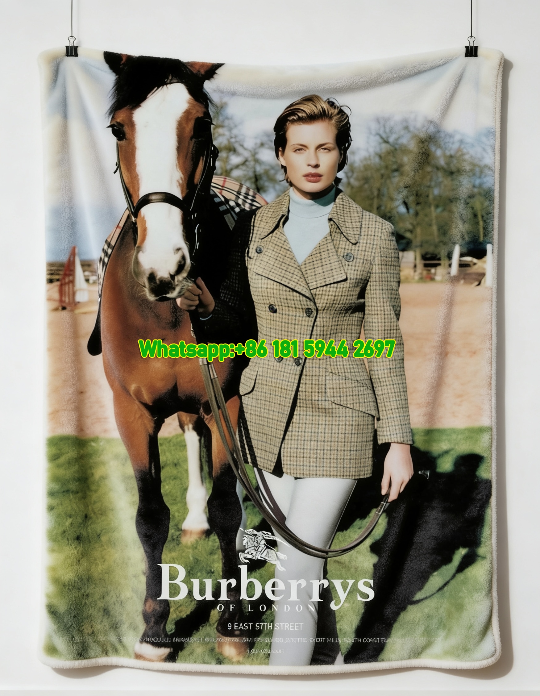 Burberrys Equestrian Horse Riding Vintage Flannel Sofa Throw Blanket B040